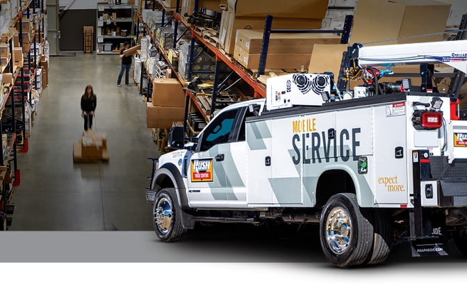 Rush Truck Centers mobile service truck and parts warehouse